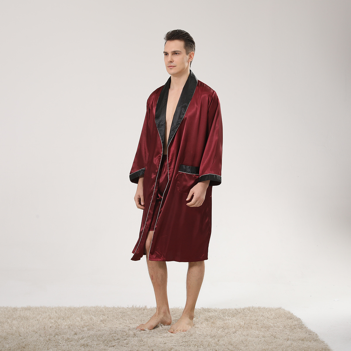 Spring Black Shawl Collar Red  - Men'S Kimono Accessories review and price