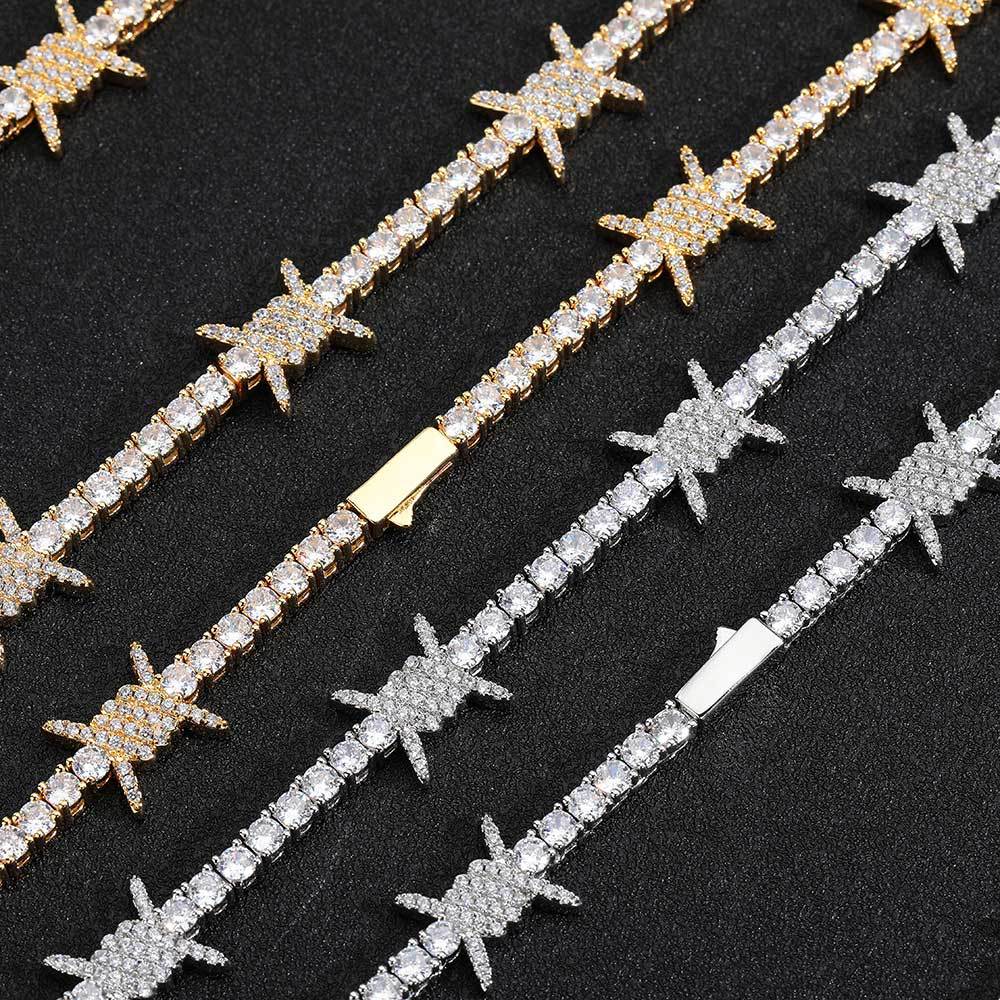24 Inch Iced Out Barbed Wire T - Men Accessories Neck Chain review and price